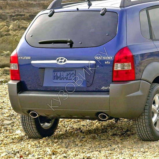 Бампер задний в цвет кузова Hyundai Tucson 1 (2004-2010) под две трубы и расширители Бампер задний в цвет кузова Hyundai Tucson 1 (2004-2010) под две трубы и расширители